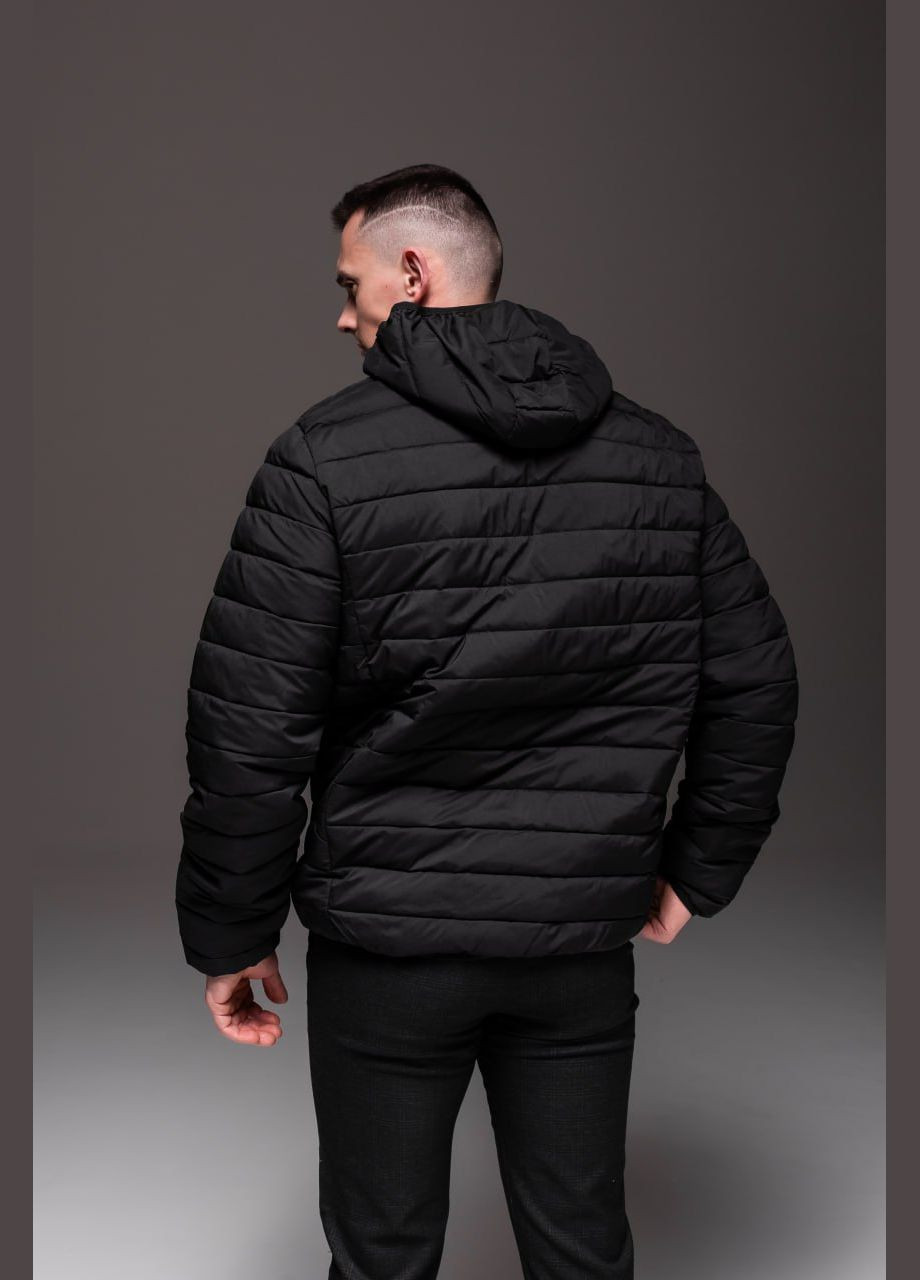 Черная демисезонная утепленная стеганная куртка съемный капюшон Vakko