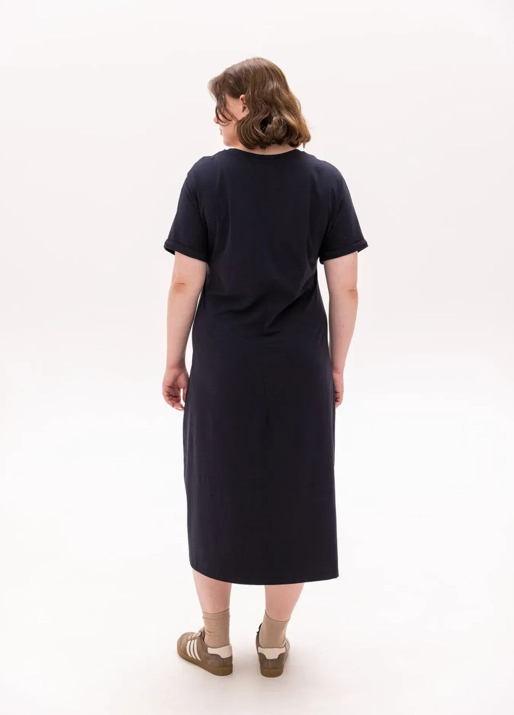 Чорна повсякденний сукня жіноча (великий розмір) сукня-футболка Роза однотонна