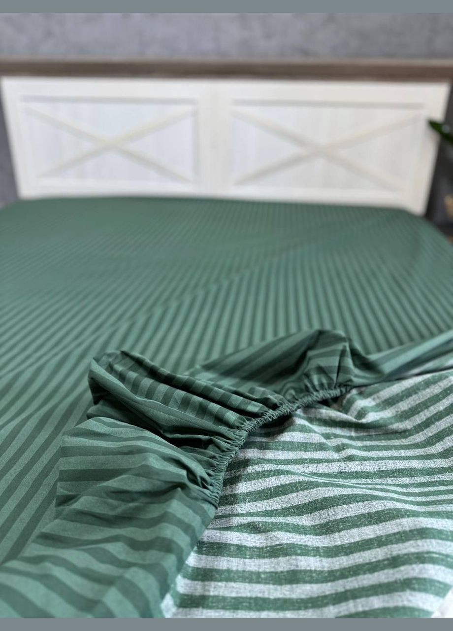 Простирадло з наволочками 50х70 натяжне на ліжко та диван натуральне 200х180 Зелений (П4К-post-rezinka-003/2) No Brand (306633945)