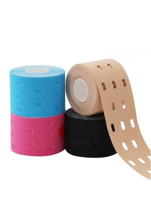 Тейп кінезіо 5 см, з отворами, Kinesiology Tape, перфорований тейп, 5 см, блакитний No Brand (346048657)