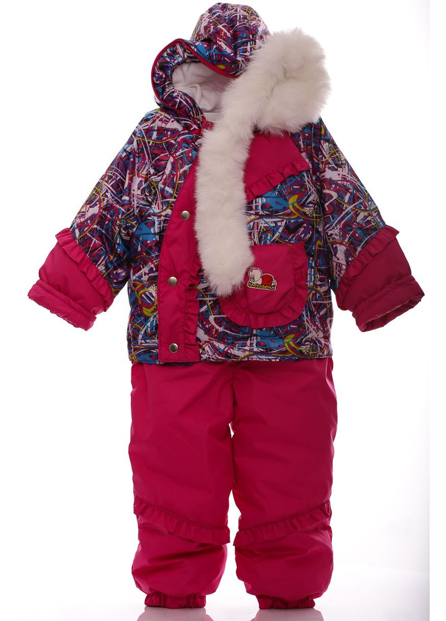 Рожевий зимній комбінезон для дівчинки на холлофайбері рюша малиновий 104 см (28693) BABYKROHA