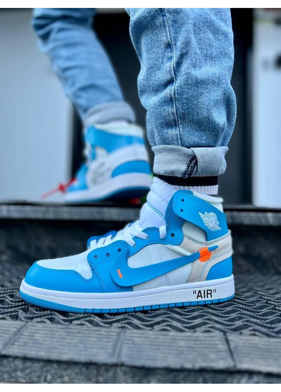 Білі кросівки чоловічі nike air jordan retro 1 off white blue найк аір джордан білі демісезон No Brand