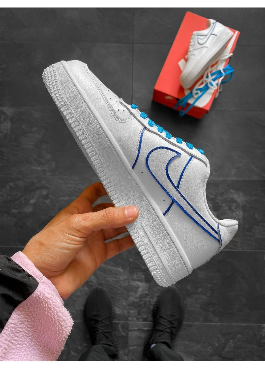 Белые демисезонные кроссовки мужские nike air force 1 low white blue найк аир форс 1 премиум No Brand
