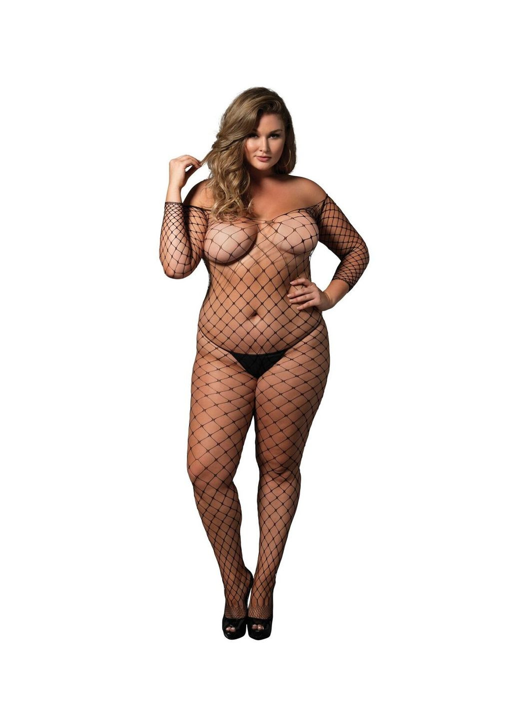 Бодистокинг Off the shoulder bodystocking Black Queen Size Leg Avenue (307172284)