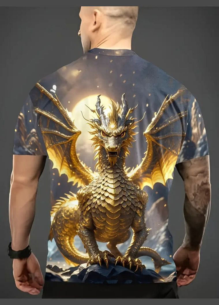 Комбінована чоловіча футболка 3d-принт король драконів термо дихаюча l 52 літня з коротким рукавом No Brand