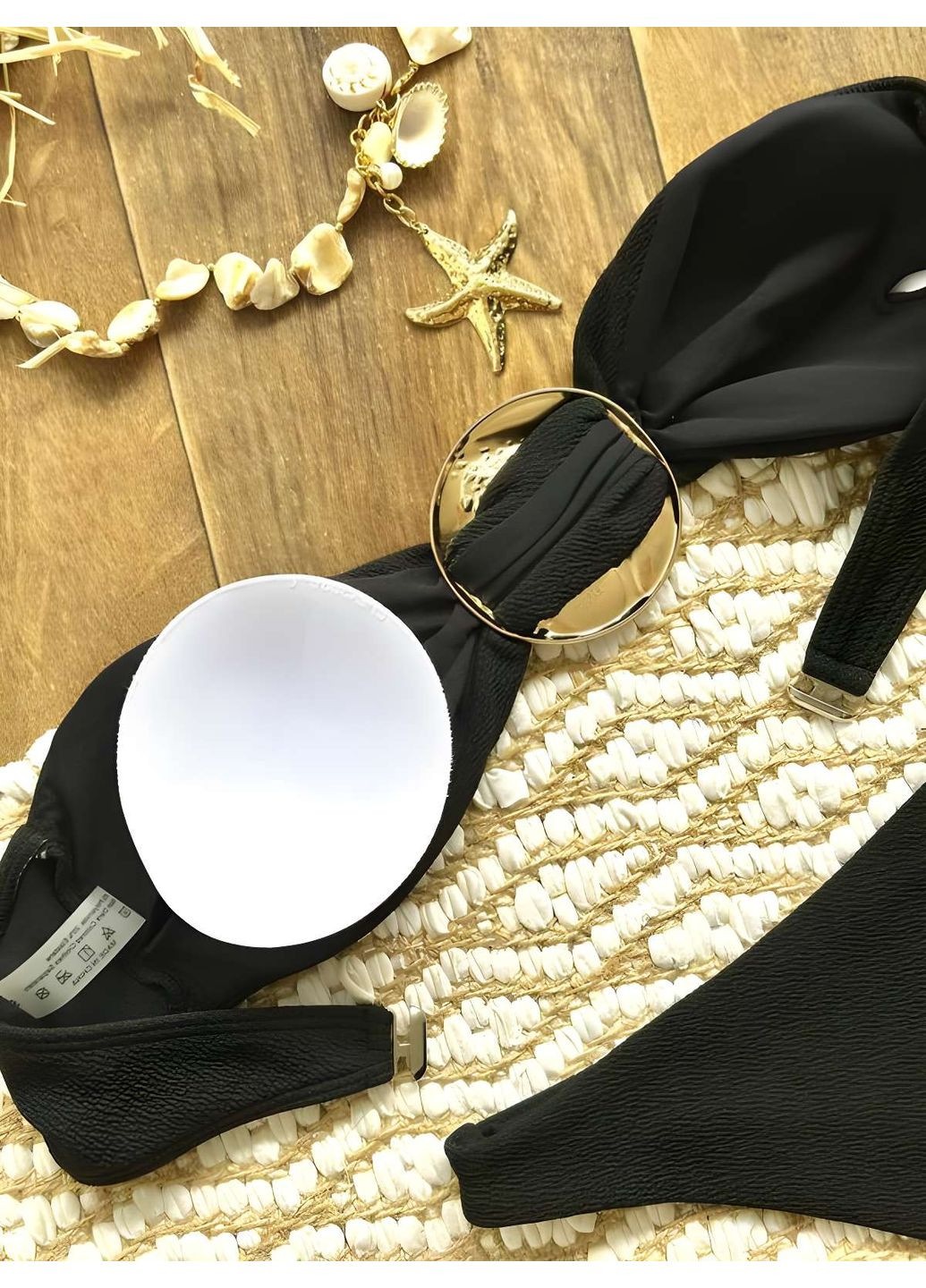 Чорний літній жіночий літній розкішний чорний купальник бандо із парео No Brand