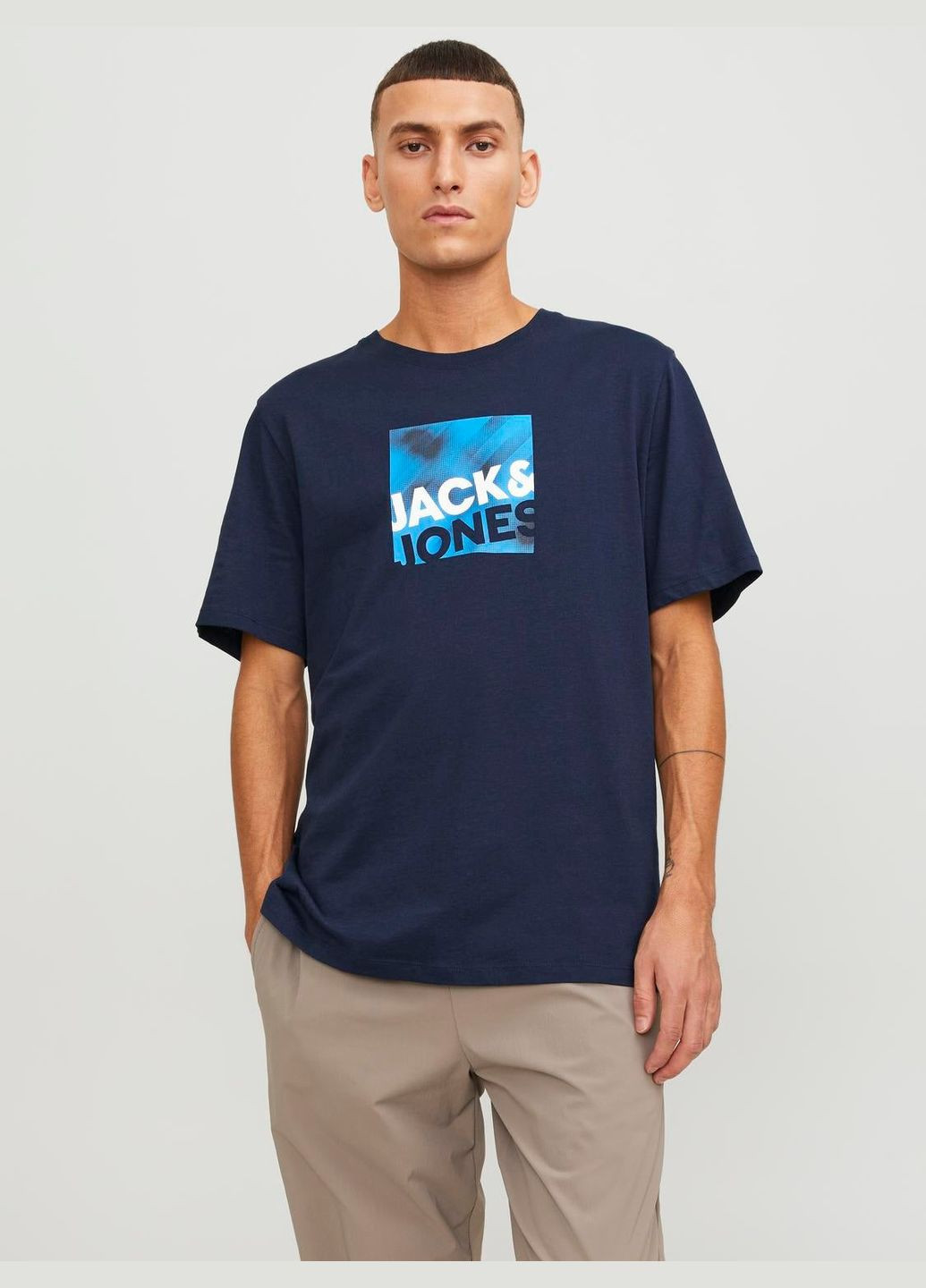 Темно-синя футболка basic,темно-синій з принтом,jack&jones Jack & Jones