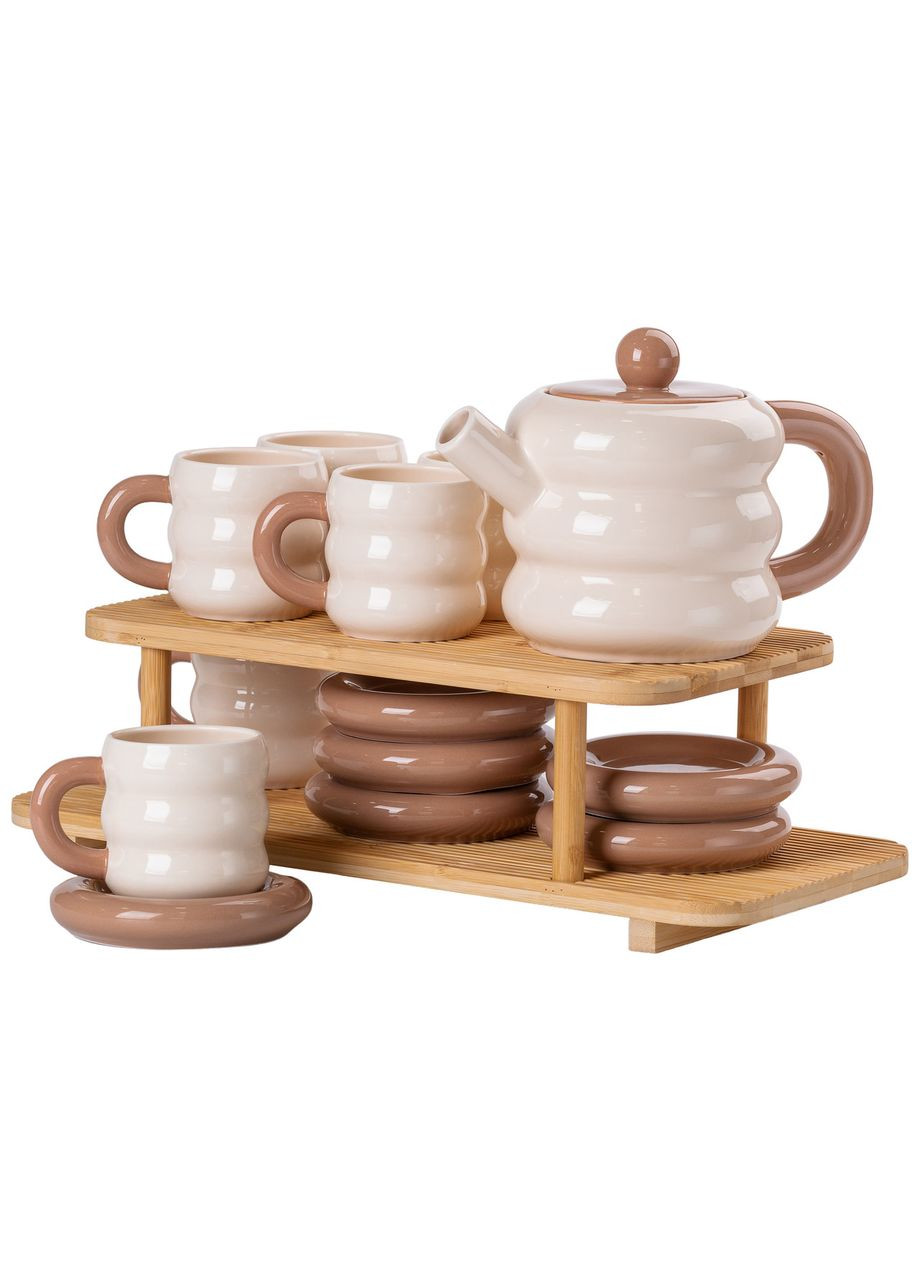 Чайный сервиз Donut керамический на 6 персон, бежевый Yiwu (322503831)