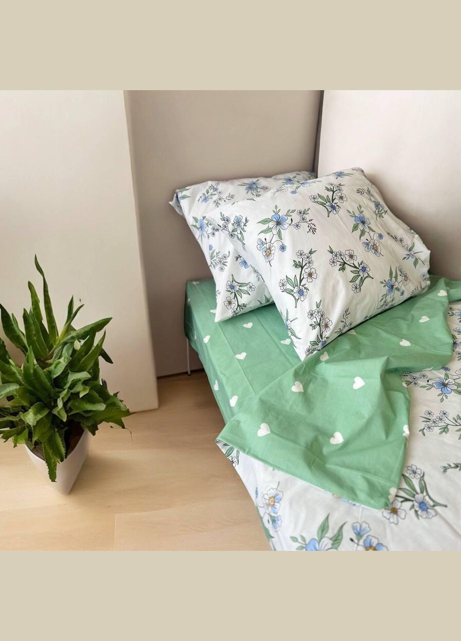 Постільна білизна бавовняна Квіти Євро Простирадло на гумці 160x200х20 Бязь Білий 50 х 70 No Brand (292405889)