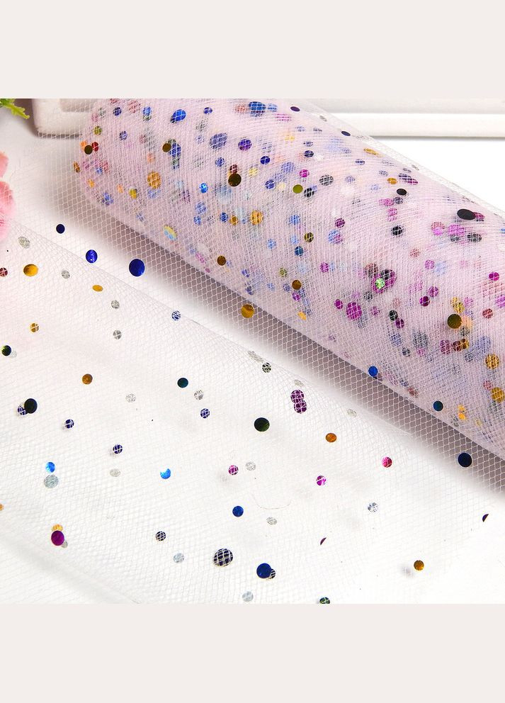 Фатин с блеском, сетчатая лента, 15 см, цветной горошек, св.-розовый No Brand (340483041)