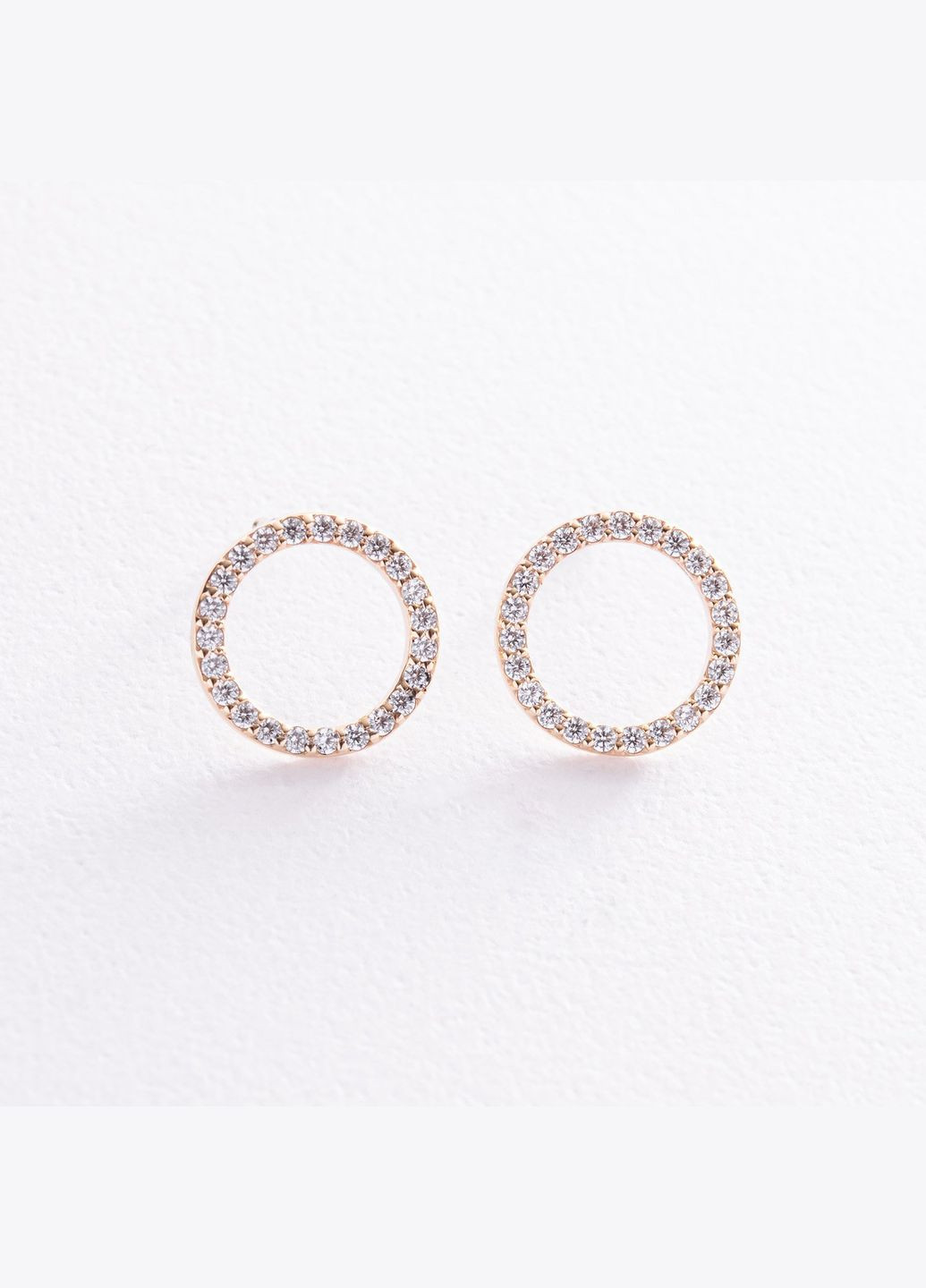 Сережки пусети Кругообіг з фіанітами 1.2 см (жовте золото) с08399 Oniks (264392977)