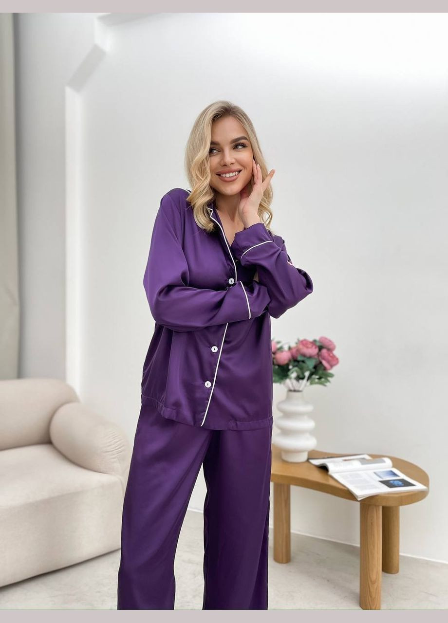Фиолетовая всесезон женский шелковый костюм армани – пижама. рубашка + брюки Vakko
