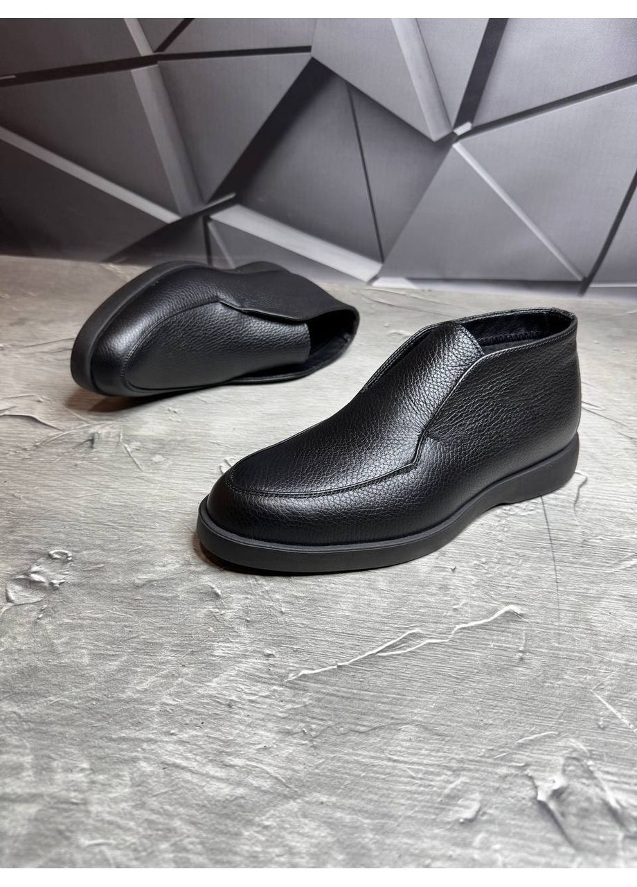 Черные осенние ботинки мужские на байке. кожаные ботинки зимние No Brand