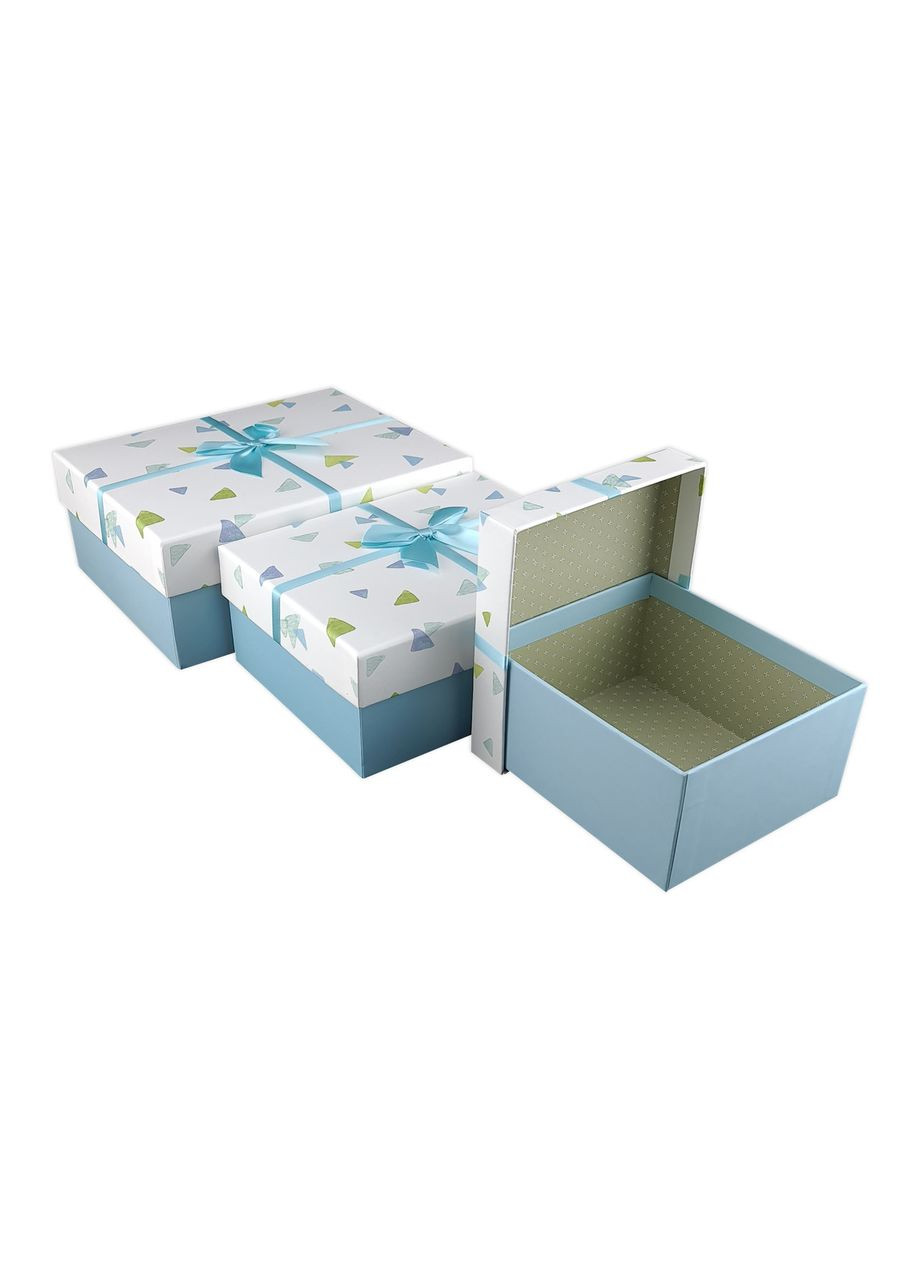 Комплект коробок 3 шт блакитні з бантиком 1042 No Brand (273482727)