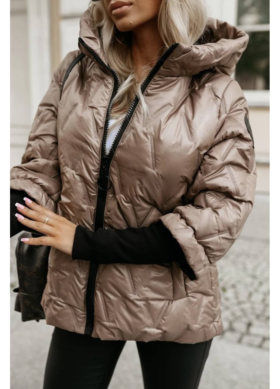 Темно-бежевая демисезонная женская стильная куртка с плащевкой. Україна