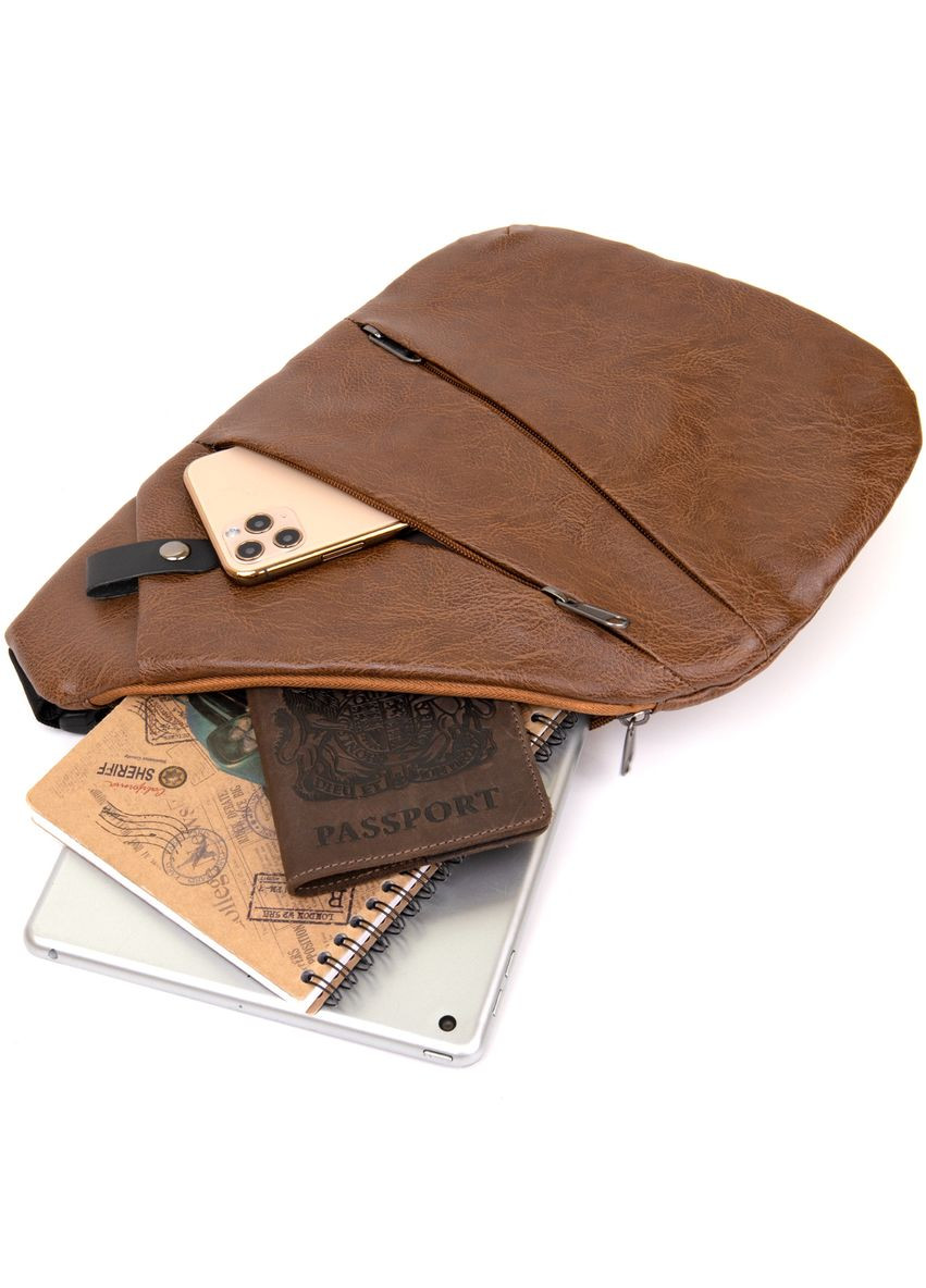 Сумка чоловіча через плече з екошкіри слінг шкірозамінник 20567 Світло-коричнева Vintage (302009063)