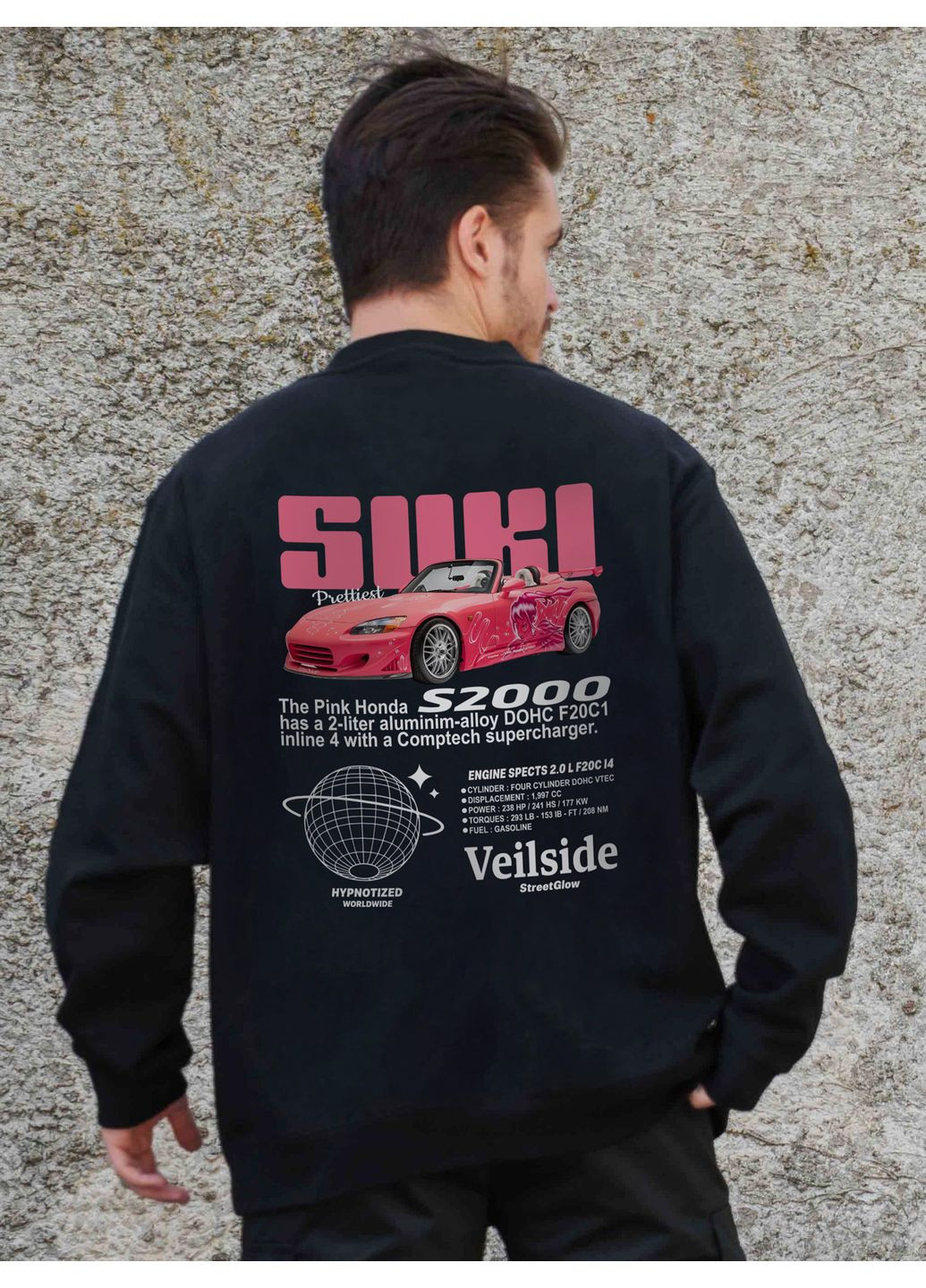 Чорний чоловічий утеплений оверсайз світшот на флісі з принтом suki Without однотонний без декору (361057489)