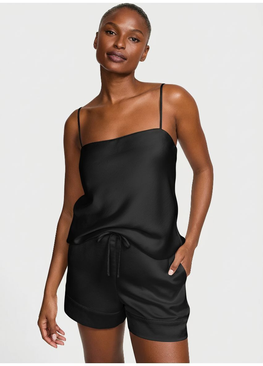 Чорний сатиновий комплект (топ та шорти) Victoria's Secret Luxe Satin Cami Set