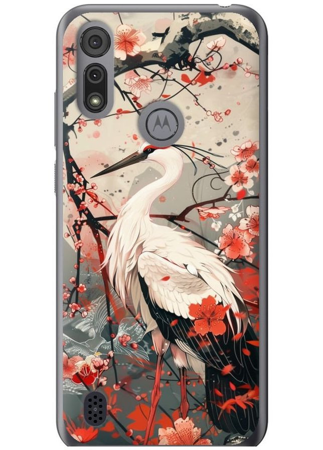 Силиконовый чехол 'Аист в цвету сакуры' для Endorphone Motorola E6s (291421043)