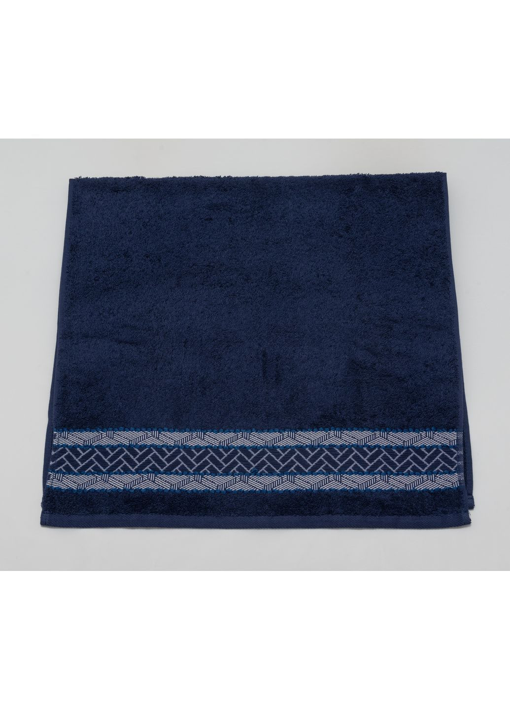 Рушник махровий 70х140 гладкофарбований бордюр синій Катруся геометричний синій