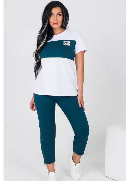 Жіночий костюм із футболки та укороченими штанами з двонитки Чорний, 50-52 No Brand (360957290)