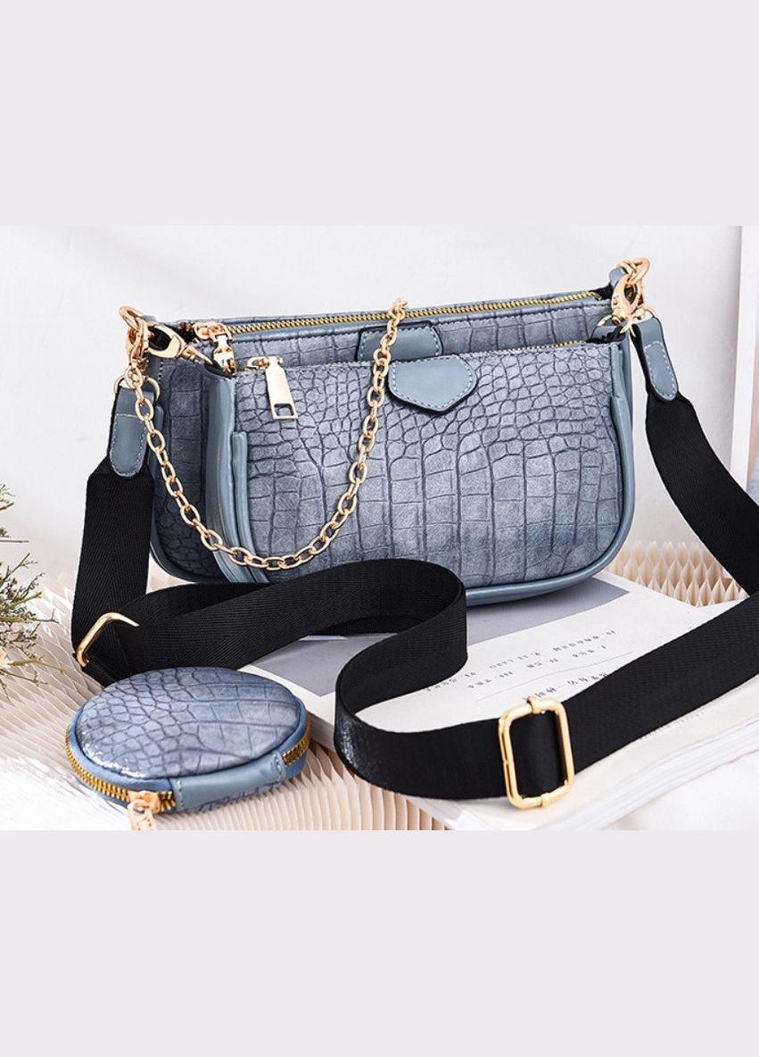 Жіноча міні сумочка клатч з ланцюжком та ключницею у стилі рептилія блакитна (sku_1249Г) No Brand (330576645)