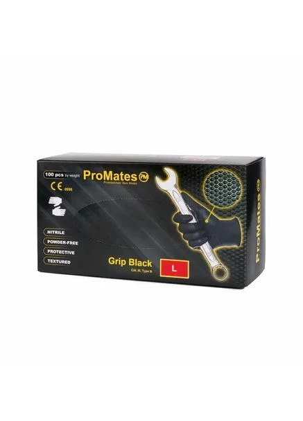 Рукавички нітрилові міцні ProMates Grip Black L Чорні 100 шт MediPlus (376289548)