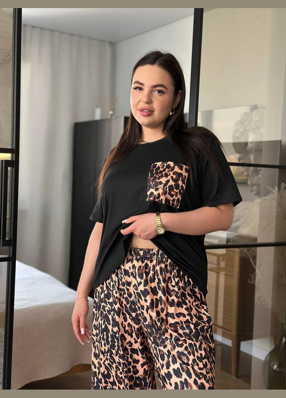 Чорна всесезон піжама жіноча - домашній костюм plus sizе батал футболка + штани No Brand