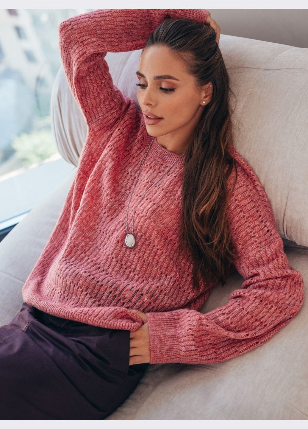 напівпрозорий в'язаний джемпер рожевого кольору Dressa (304610227)