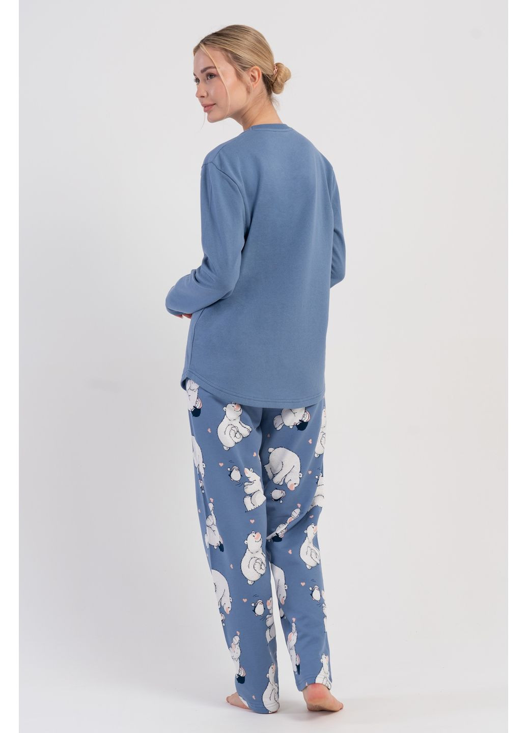 Голубая всесезон пижама хлопковая женская с начесом (лонгслив, штаны) лонгслив + брюки Vienetta
