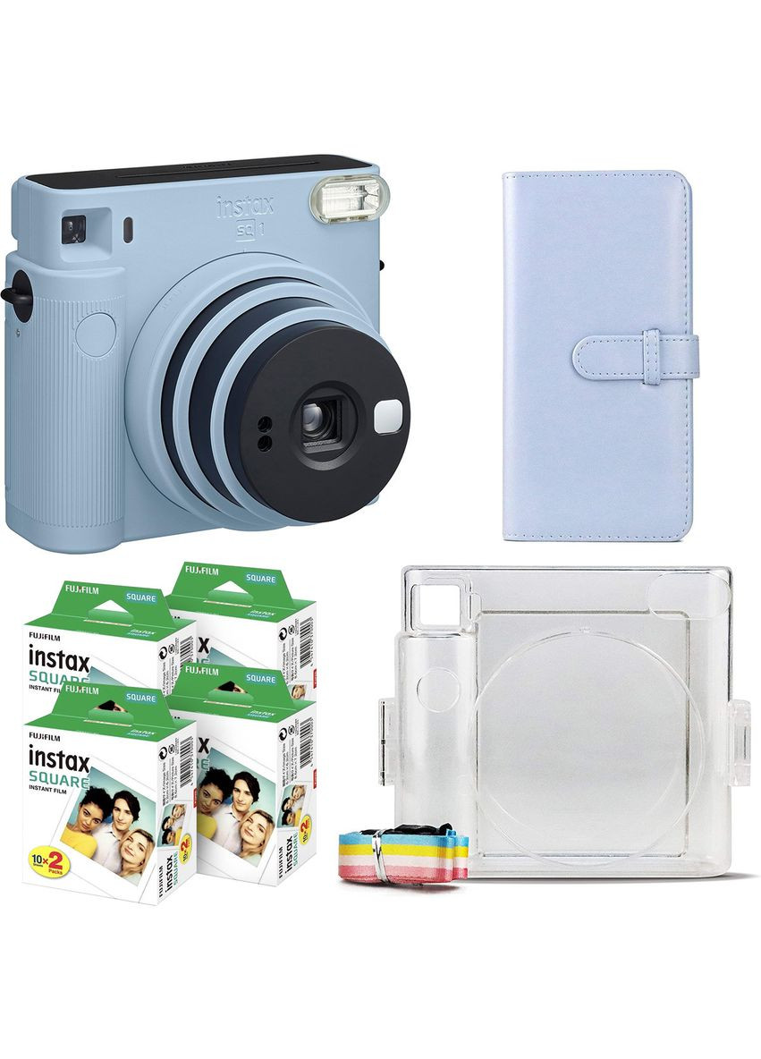 Подарунковий набір фотоапарат Instax Square SQ1, Фотопапір 80 шт, Прозорий чохол, Фотоальбом 80 фото Блакитний Fujifilm (329191744)