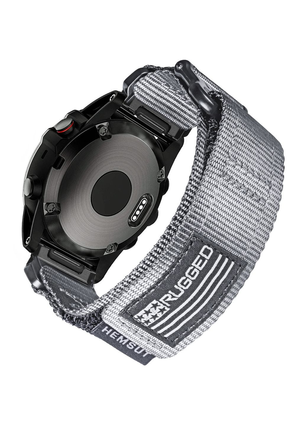 Ремінець для годинника Hemsut сірий 20 мм нейлоновий на липучці унісекс для Garmin заміна ремінця ProDobro (367266168)