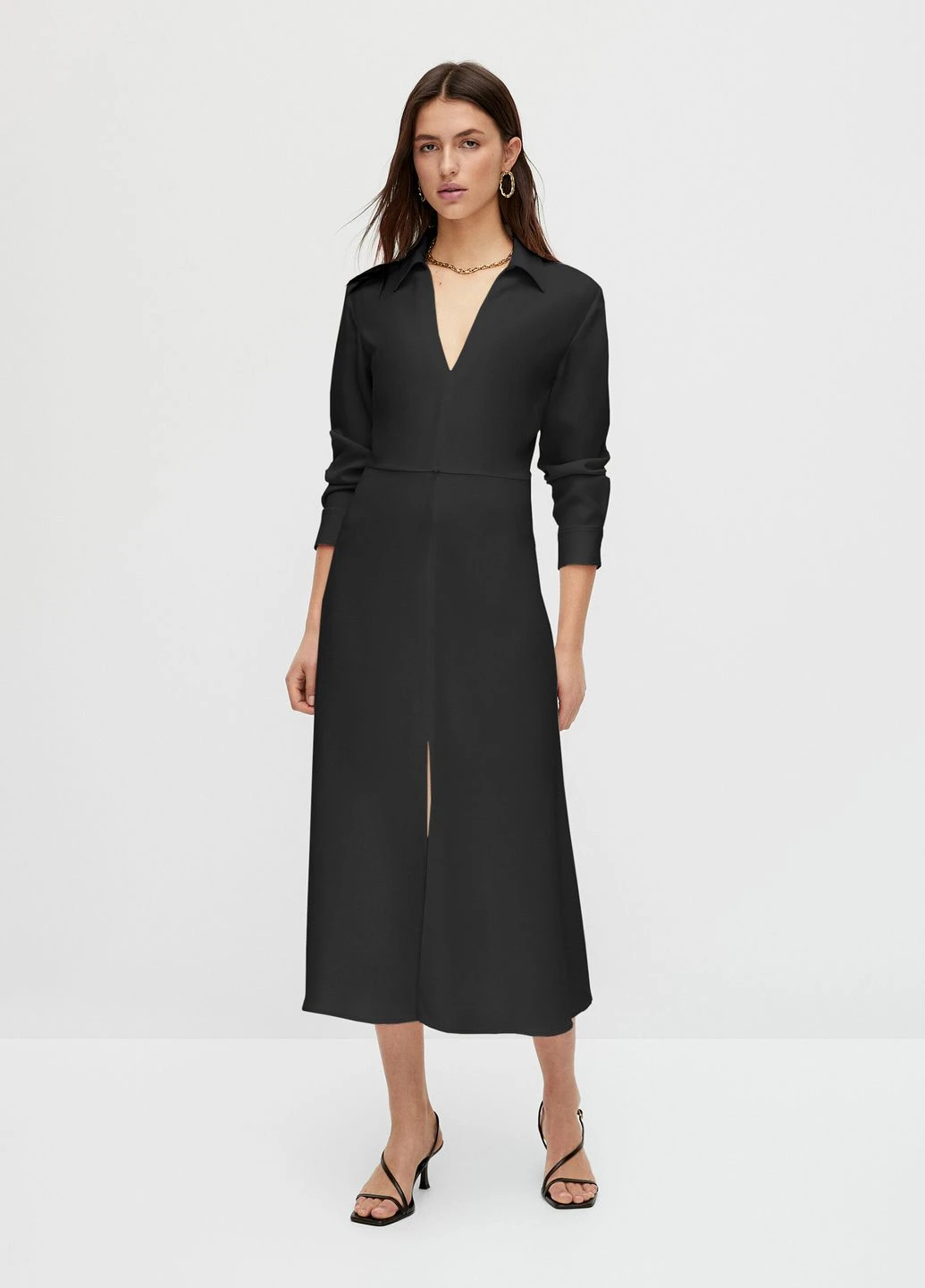 Черное кэжуал платье макси из вискозы Massimo Dutti однотонное