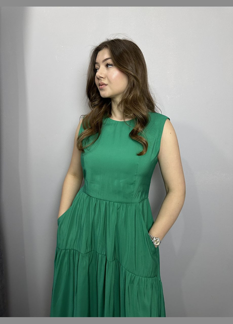 Зелена кежуал сукня жіноча зелена міді mkas1-2 Modna KAZKA