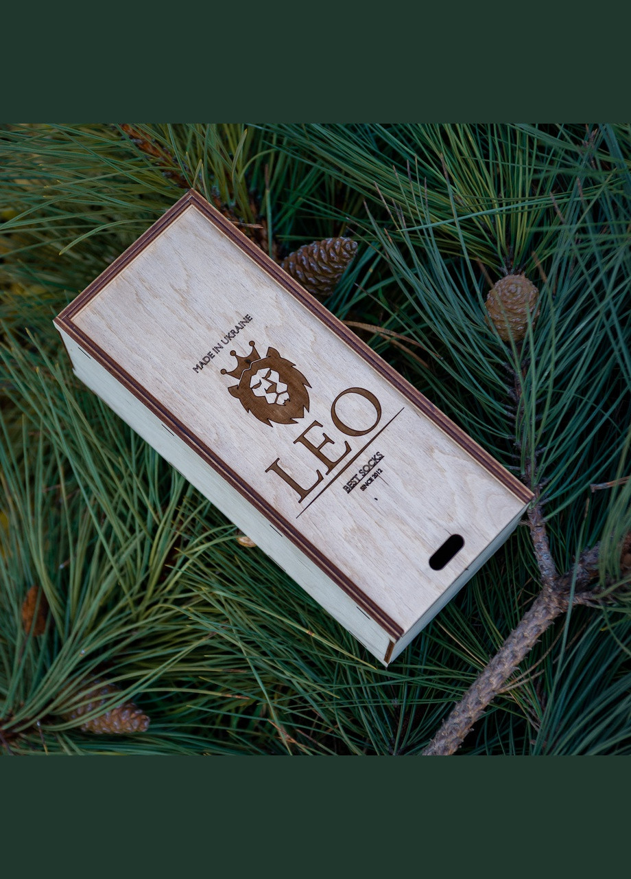 Подарунковий набір чоловічих вовняних шкарпеток у дерев'яній скриньці Тепло Карпат 5 пар. розмір Лео (276070689)