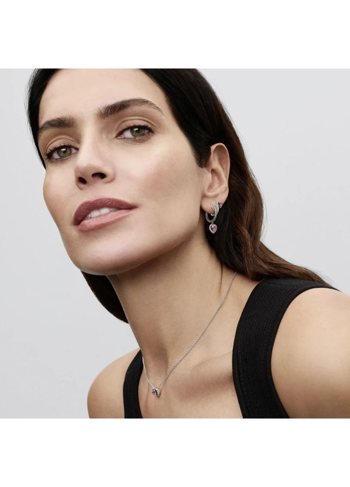 Серебряное Колье Пандора "Розовое сердце" 398425C02 Kabluchka (355462784)