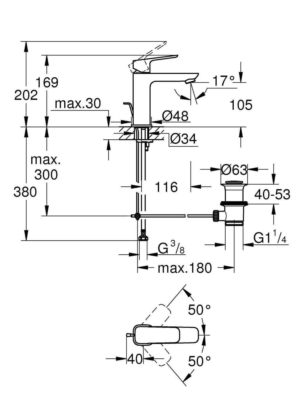 Cubeo Одноважільний змішувач для раковини M-розміру (1017490000) Grohe (360398764)