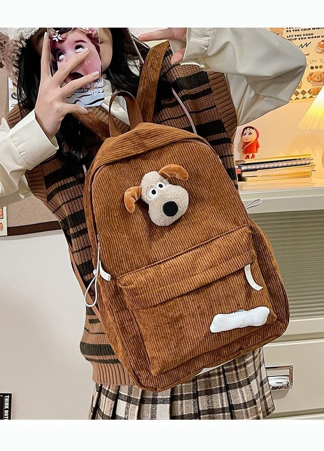 Рюкзак вельветовий з брелком коричневий No Brand (326487572)