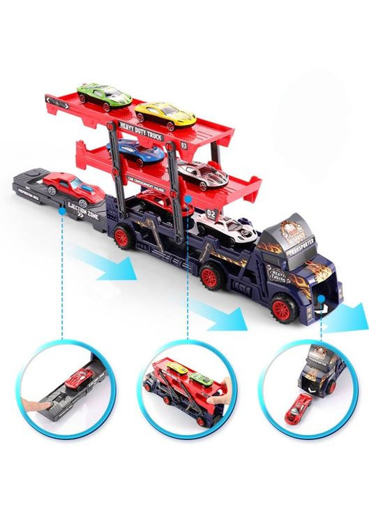 Набор машинок автовоз K140A11 трейлер с машинками 4 шт. Темно-синий Fun Game (327216044)