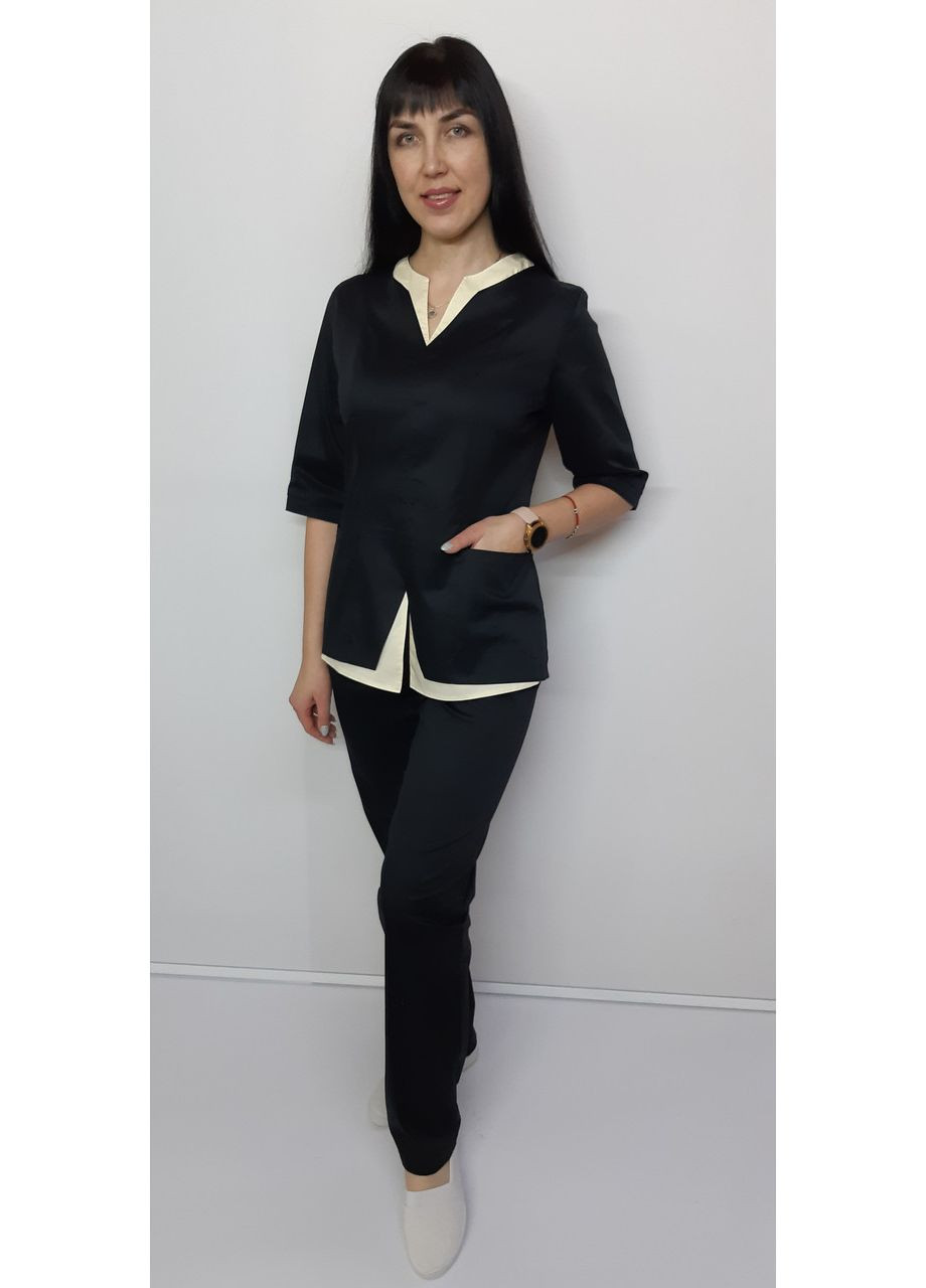 Медичний жіночий костюм Весна котон три чверті рукав 58, Моко з кремовим оздобленням No Brand (361359939)