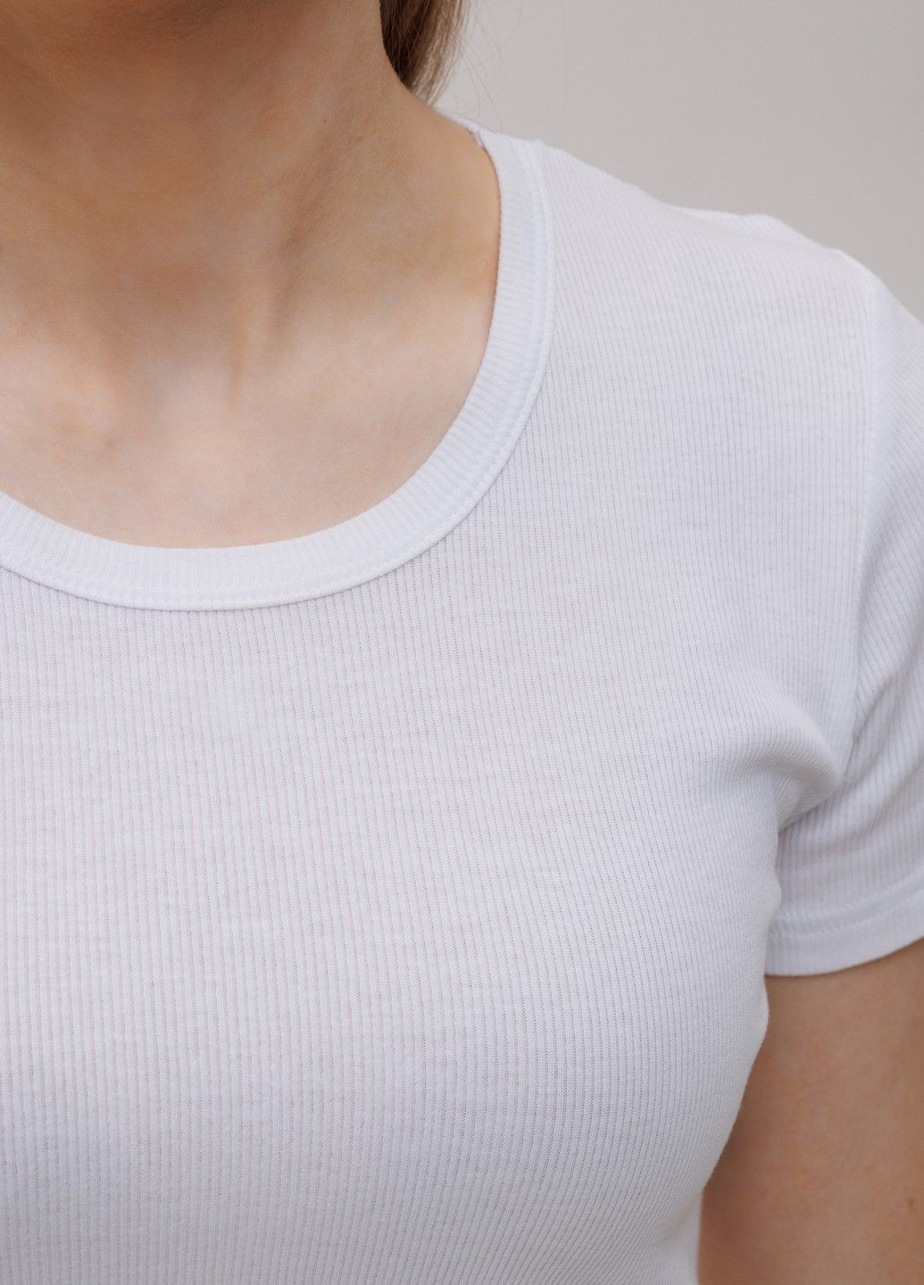 Базовая женская футболка в рубчик S белый (3323733200021) Наталюкс 33-2373 - (329369912)