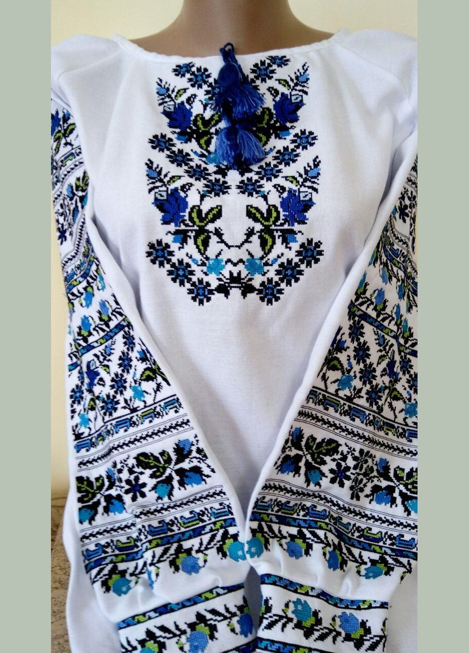 Жовта вишита блузка для жінок з синім квітковим орнаментом "сині троянди" Прикарпатські Вишиванки пряма бавовна (325881795)