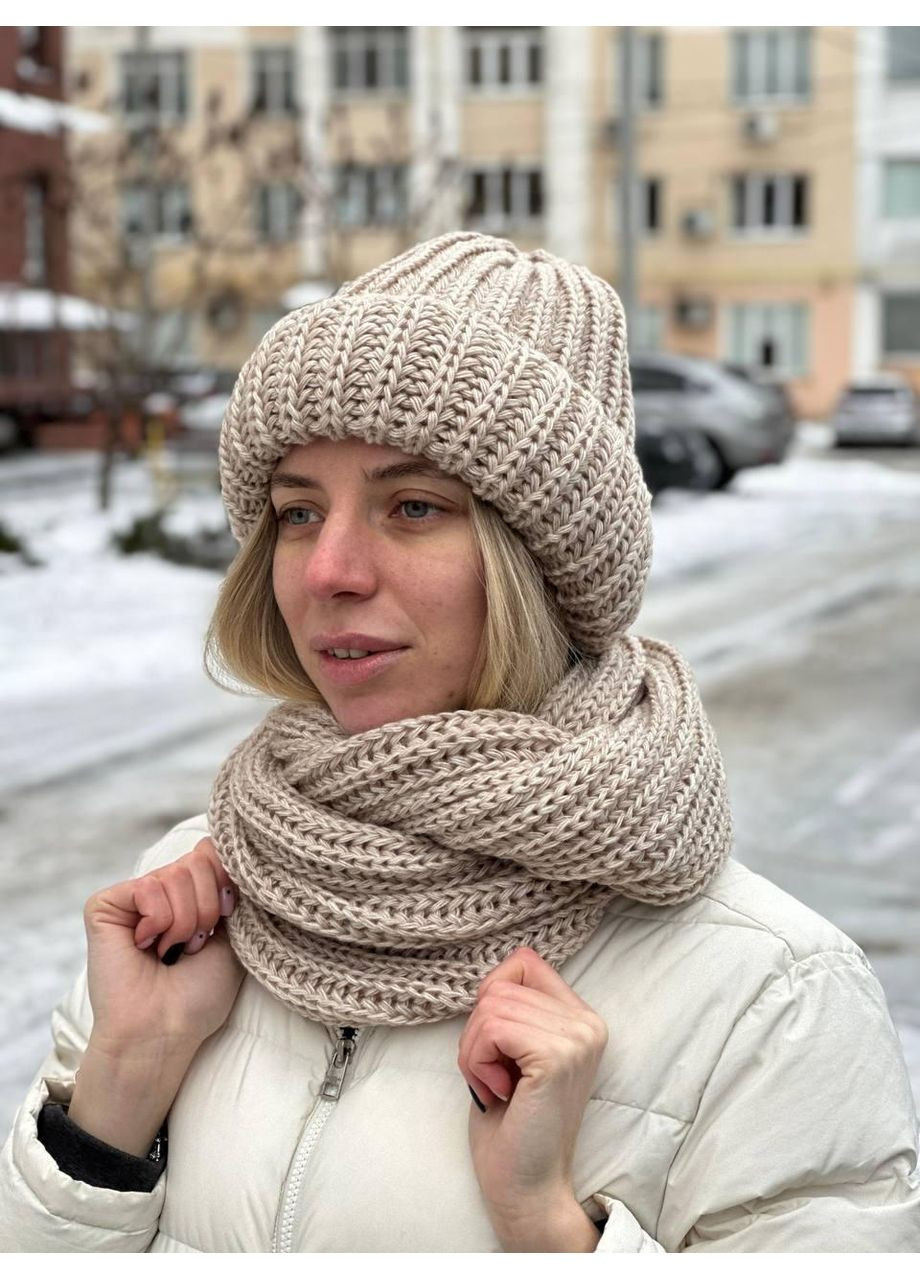 Хомут-вісімка крупна в’язка вовна / Хомут жіночий в’язаний 50% вовна / Теплий хомут-вісімка з подвійним відворотом No Brand (362917645)