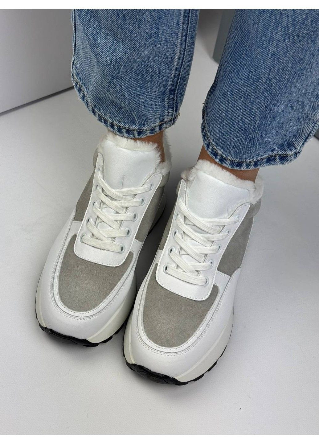 471 Кросовки Зимние Белые Кожа с Замшей утепленные Hengji белые зима (367960232)