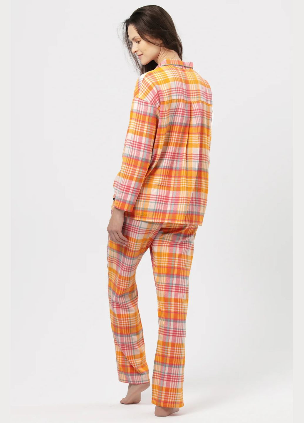Помаранчева зимня жіноча фланелева піжама сорочка і штани lns 473 сорочка + брюки Key