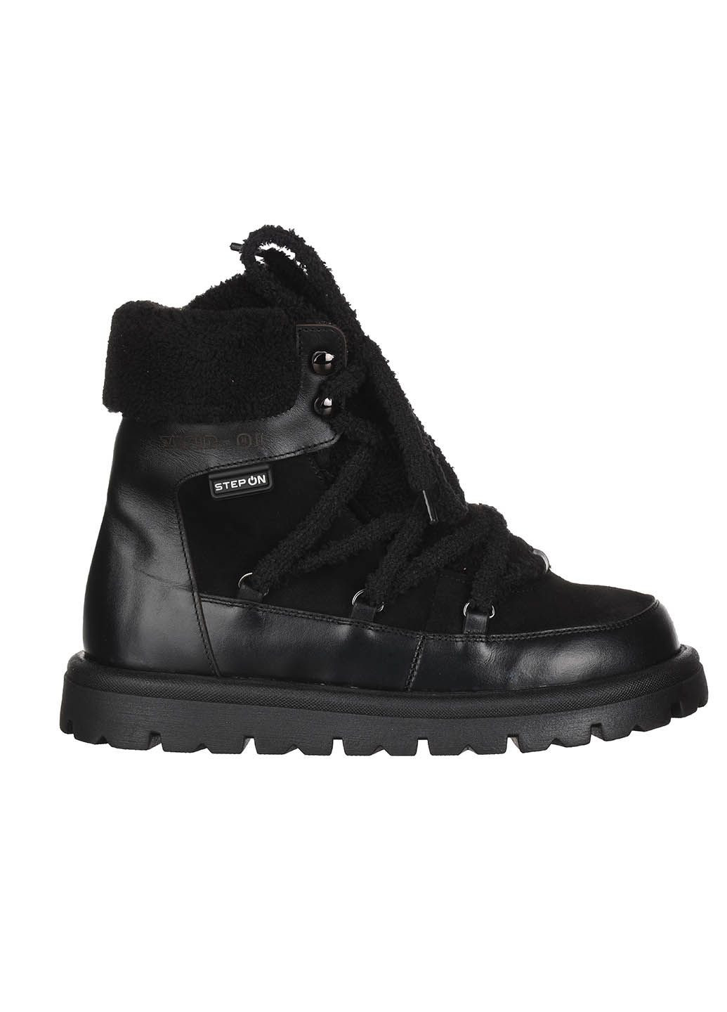Угги женские зимние теплые на шнуровке кожаные на низкой подошве повседневные для прогулок черные StepON Zefir-01 No Brand (314455337)