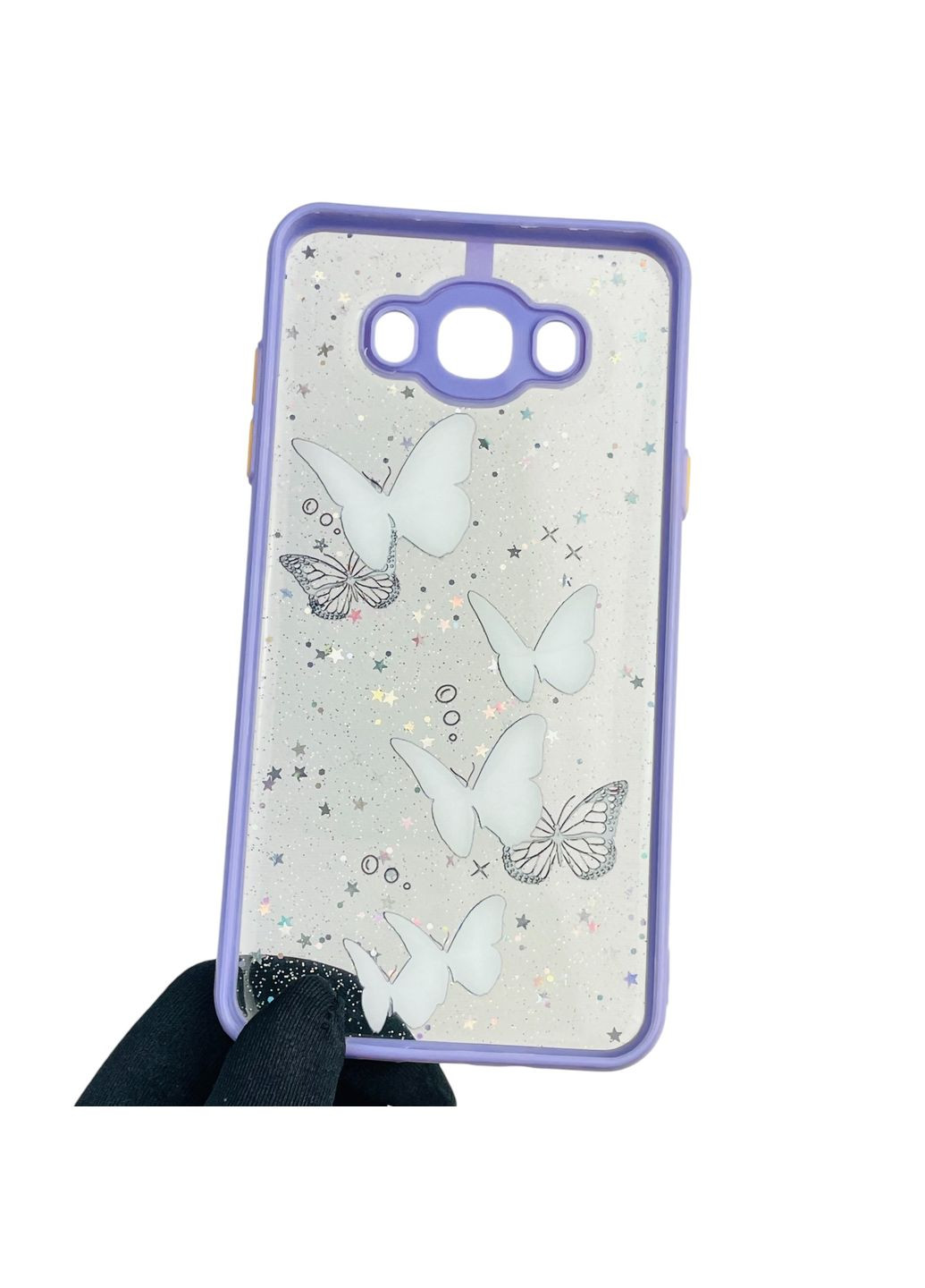 Чохол для Galaxy J7 2016 (SM-J710) з блискітками з метеликами на самсунг г7 2016 бузковий Samsung (366387216)