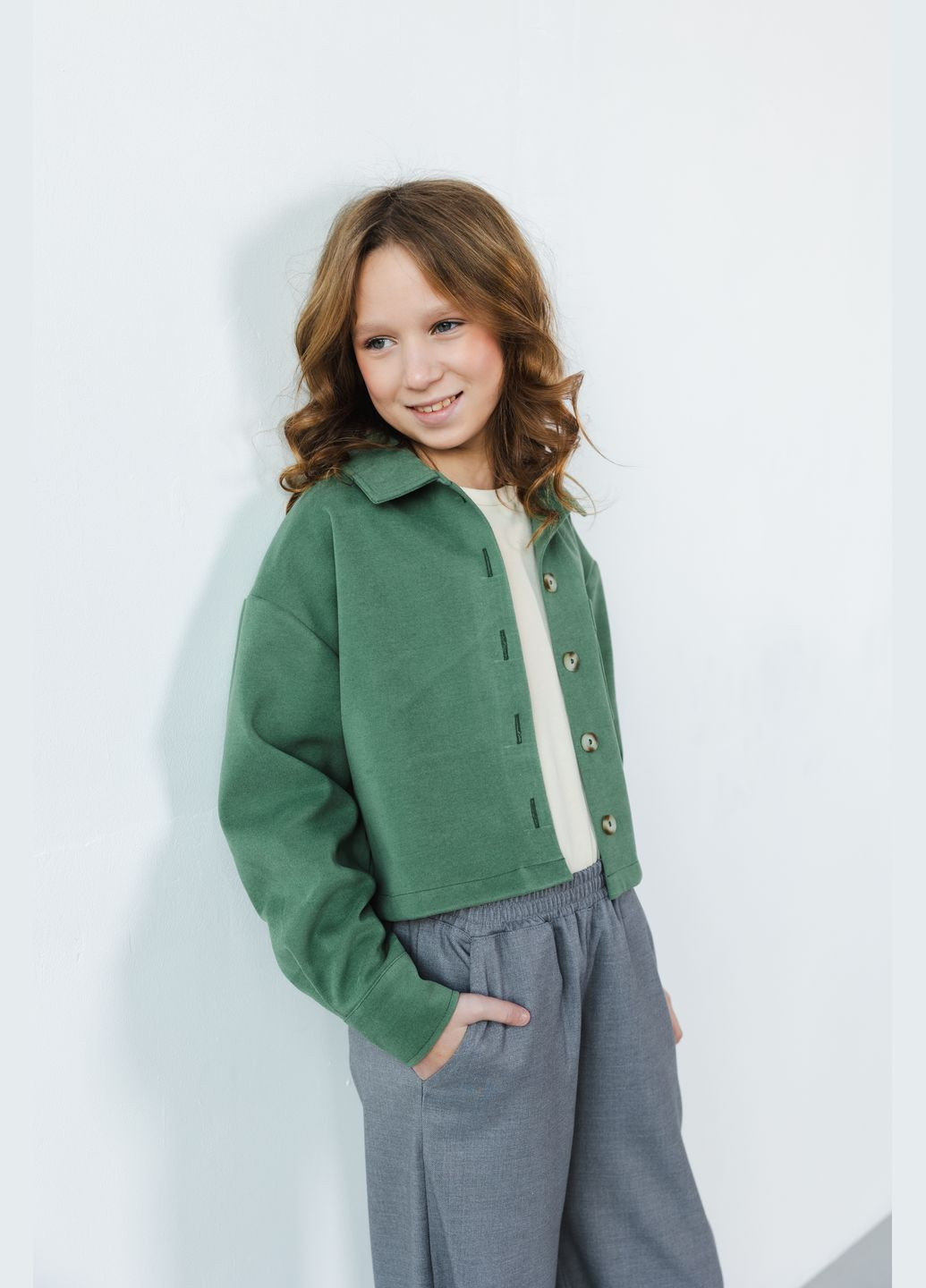 Зеленая кэжуал рубашка однотонная Top Hat Kids