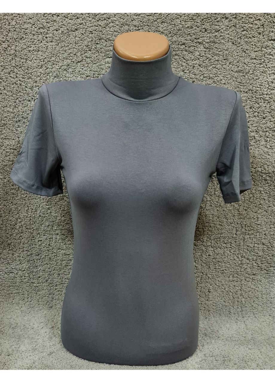 Серый демисезонный водолазка женская гольф вискоза с коротким рукавом американка Leliss