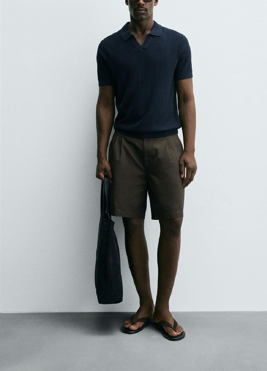 Темно-синяя футболка-поло для мужчин Zara однотонная